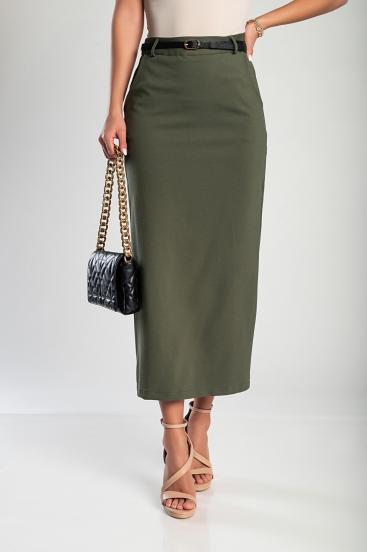 Elegantná midi sukňa, olivová